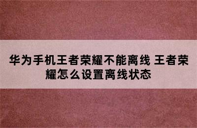 华为手机王者荣耀不能离线 王者荣耀怎么设置离线状态